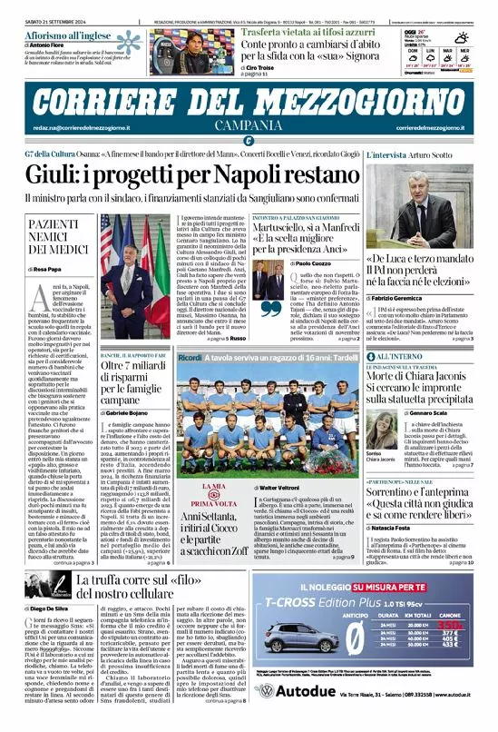 Prima-pagina-corriere del mezzogiorno-del-2024-09-21